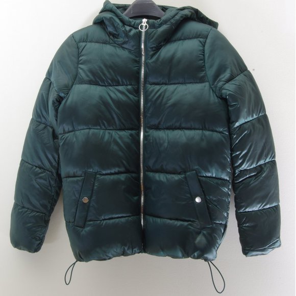 NEW! Scandinavian Pearlized Quilted ONLY Puffer Jacket/ Coat Dark Forest Green,S - Picture 9 of 16